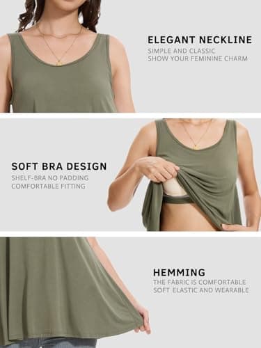 Komfokore Tank Tops for Women Build in Bra Tanks Loose Fit Flowy Sleeveless Casual ArmyGreen L — view 4