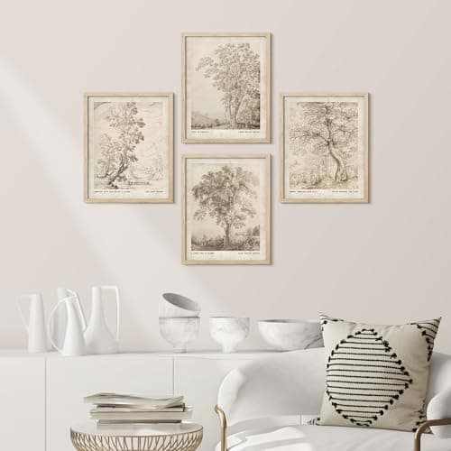 SIGNWIN Framed Poster Vintage Landscape Sketch Antique Tree Wilderness Nature Illustrations Fine Art Decorative Country/Farmhouse Vintage for Living Room, Bedroom, Office - 8"x10"x 4 Natural
