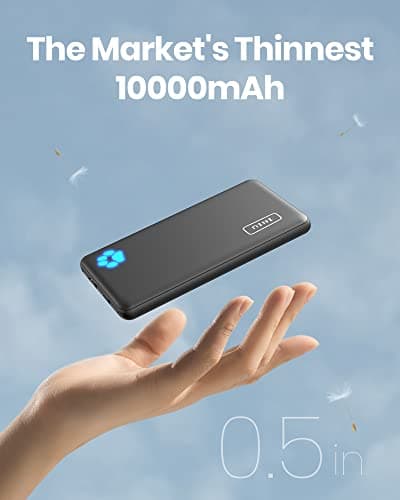 INIU Power Bank, Slimmest 10000mAh Portable Charger, Triple 3A High-Speed Charge External Battery Pack with Flashlight, USB C Phone Charger for iPhone 17 16 15 14 13 Samsung S22 Google LG iPad etc
