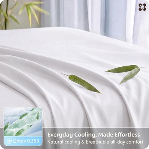 Bedsure 100% Rayon Derived from Bamboo Sheets Queen Size Set, Cooling Sheets for Hot Sleepers, Breathable & Soft Queen Bedsheets, Deep Pocket Up to 16 Inches, Bedsheet & Pillowcase Sets, White — view 3