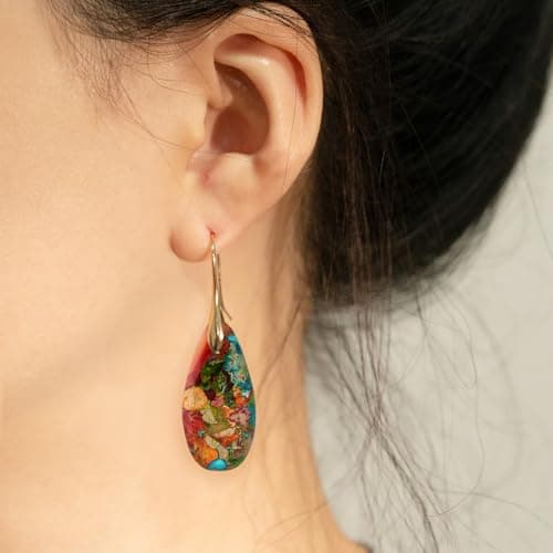 Sriomu Natural Healing Stone Fishhoop Dangle Drop Earrings Statement Gold silver earrings — view 2