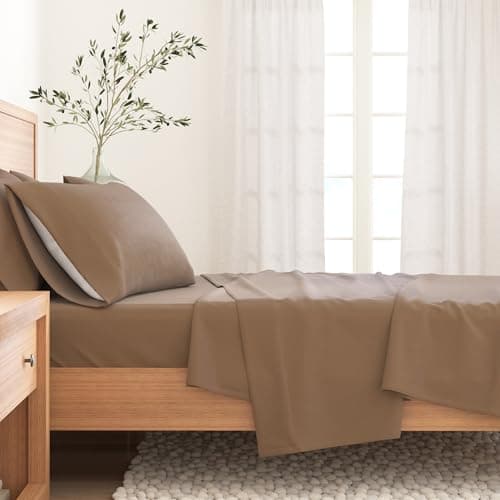 Great Bay Home Flannel Sheet Set Full Size - 100% Turkish Cotton, Double-Brushed, Winter Bed Sheets - Ultra-Soft, Cozy, 4-Piece Rustic Bedding Set (Dark Taupe) — view 2