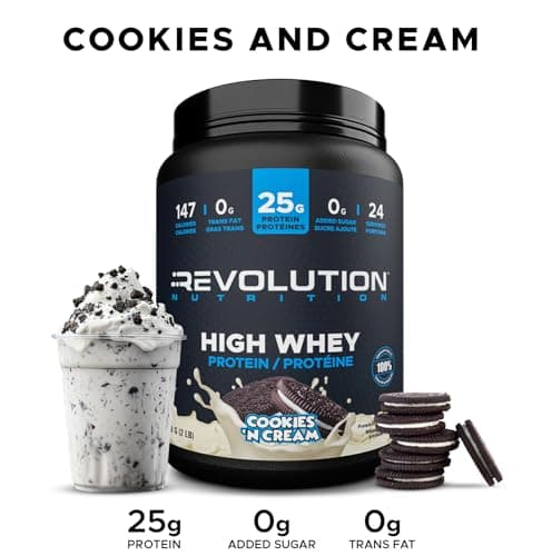 Revolution Nutrition, High Whey, Protein Powder 2LB, Whey Protein, Gluten Free, 25g of Protein Per Scoop, 908 g, 24 Servings (Cookies and Cream, 2 Pound) — view 3