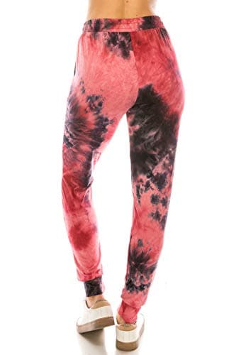 Leggings Depot Women's Jogger Track Cuff Sweatpants with Pockets for Yoga, Workout, Raspberry Tie Dye, 2X — view 2