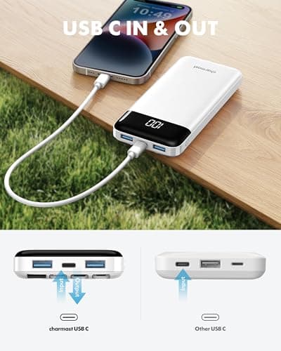 charmast Portable Charger with Reinforced Built-in 4 Cables,10000mAh Power Bank Travel Essentials 6 Outputs 3 Inputs 3A Fast Charging Compatible with iPhone iPad Samsung Google Pixel LG Moto etc. — view 7