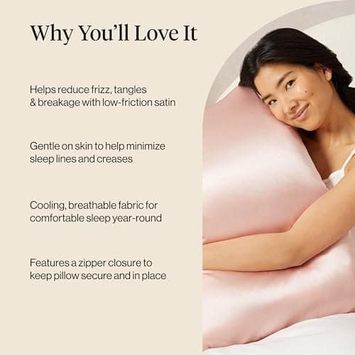 Kitsch Satin Pillowcase with Zipper for Hair & Skin, Softer Than Silk Pillow Cases Queen, Smooth Pillow Covers, Machine Washable, Wrinkle-Free, Cooling Satin Pillow Cases Standard Size 19"x26", Blush — view 4