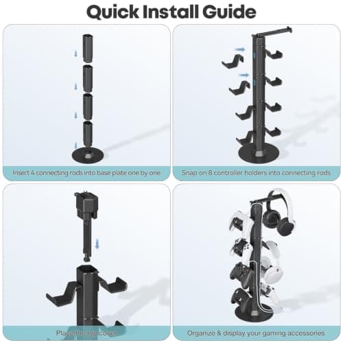 Controller & Headset Holder Stand for Desk, with Charger Cable Organizer Headphone Stand for PS5/ Xbox/ PS4/ Switch, Metal Base Controller Hanger Hook for Storage Earphones, Game Console, Mobile Phone — view 5