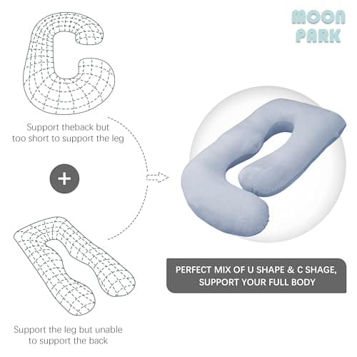 MOON PARK Pregnancy Pillows for Sleeping - 57 Inch U Shaped Full Body Maternity Pillow with Removable Cover - Support for Back, Legs, Belly, Hips - Pregnancy Pillow for Women - Grey — view 4