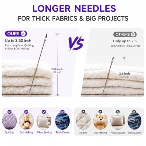 HTVRONT Sewing Needles 56 PCS, Large Eye Embroidery Needles for Hand Sewing 9 Size, Hand Sewing Needles with Needle Threaders, Thimble for Crafts, Repair, Quilting (Sliver 56PCS) — view 5