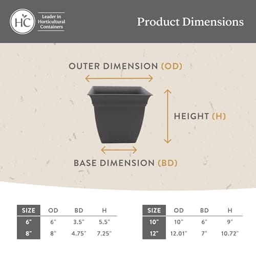 The HC Companies Eclipse Square Plastic Planter w/Attached Saucer - Outdoor & Indoor Plant Pot with Drainage Holes - Lightweight, UV-Resistant Plastic Pots for Plants (10" Slate Blue, Pack of 2) — view 4