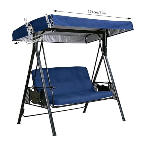 75 inch Replacement Canopy for Swing Seat 2 3 Seater, Patio Swing Canopy Replacement, Sunscreen Hammock Cover Top Garden Outdoor, Waterproof Patio Swing Canopy Top Cover, Beige (Blue-75x47'') — view 5