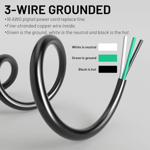 Vockjour 2 Pack 3 ft 16/3 Appliance and Power Tool Cord, 14 AWG 3 Prong Black Heavy Duty Replacement Power Cord with Open End, NEMA 5-15P, 125V AC Pigtail, 13A 1625W, ETL Listed — view 3