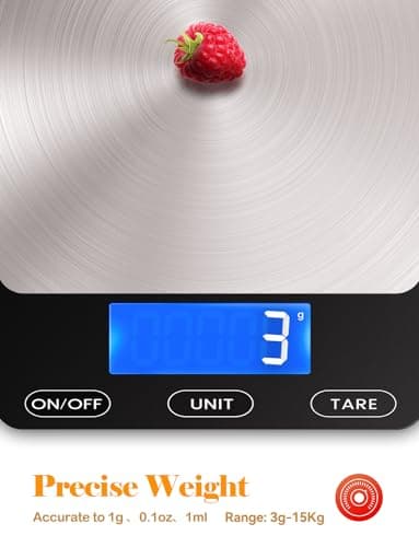 Food Scale -33lb Digital Kitchen Scale for Food Ounces Grams Rechargeable 304 Stainless Steel,Batteries and Type-C Charging | Perfect for Meal Prep, Cooking, and Baking, Black — view 3