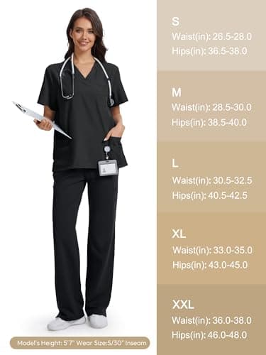 Tapata Wide Leg Scrub Pants for Women - 28/30/32/34 Inseam High Rise Straight Leg Yoga Scrub Uniform Pants with 7 Pockets, 34", Large, Black — view 6