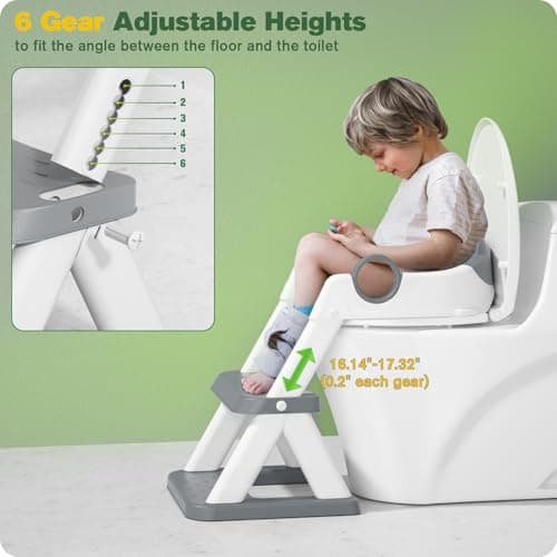 Rabb 1st® Potty Training Seat, Toddler Toilet Seat for Kids Boys Girls, 2 in1 Potty Training Toilet with Step Stool, 6 Adjustable Height, Splash Guard, Stable Triangular Anti-Slip Design(Grey) — view 3