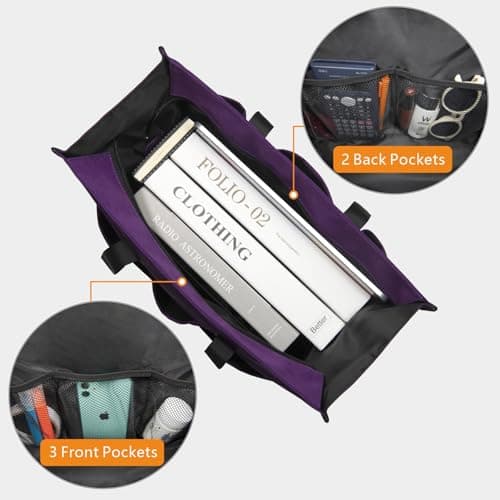TOPDesign Utility Water Resistant Tote Bag with 13 Pockets, Top Zipper Closure & Thick Bottom Support, for Working Women, Purple, Large, Classic — view 3