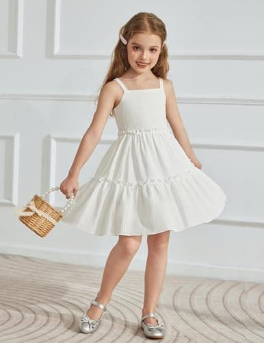 Arshiner Toddler Spaghetti Strap Dress White Summer Dress Summer Dresses Kids Beach Boho Sundresses 4t