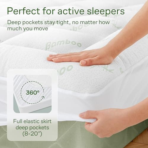 Niagara Sleep Solution Ultra Soft Full Size Mattress Topper - Rayon Derived from Bamboo Pillow Top Mattress Pad for Back Pain Relief - Naturally Cooling for Hot Sleepers, Green — view 4