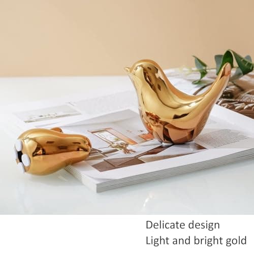 2Pcs Gold Ceramic Bird Figurines, Shiny Metallic Decorative Bird Sculptures for Home, Shelf, Desk, Table, Holiday and Party Decor, Premium Gift for Living Room Bedroom Office — view 6