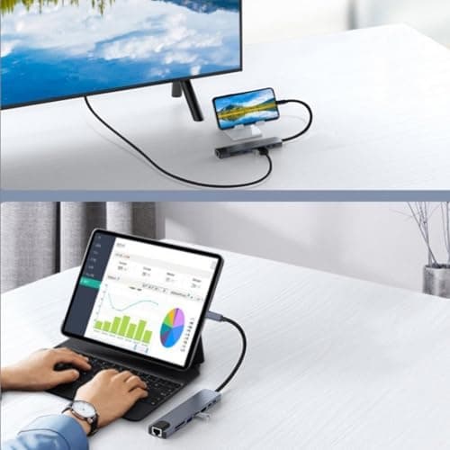 USB C Hub Adapter Laptop Docking Station 8 in 1 USBC Dongle to 4K HDMI,Ethernet,2 USB,Type-C,SD TF Card Reader,PD 100W Compatible with iPhone16/MacBook/Dell and Other Type C Laptops Device — view 2