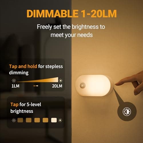 Lyridz Rechargeable Battery Night Light with Motion Sensor, Stick on Anywhere, 1-20LM Dimmable LED Nightlights for the Bedroom, Bathroom, Living Room, Kitchen, Stairs, Hallway, 4-Pack — view 4