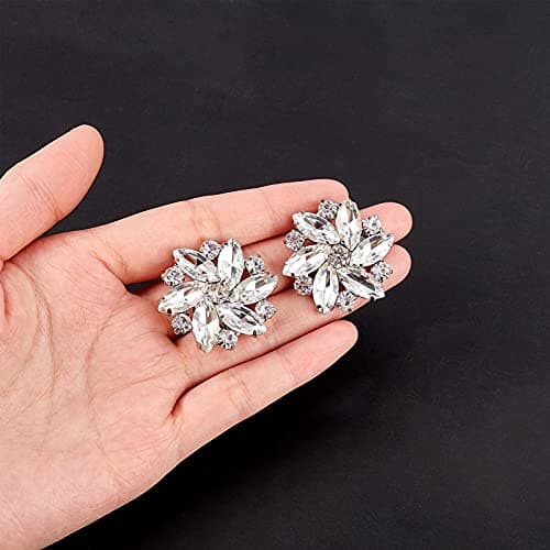 FINGERINSPIRE 2Pcs Crystal Shoe Clips Rhinestone Crystal Metal Shoe Clips Wedding Bridal Shoe Buckles Elegant Rhinestones Flower Clips for Jewelry Shoes Clothing Bags Hats Decor, Alloy+Rhinestone, — view 2