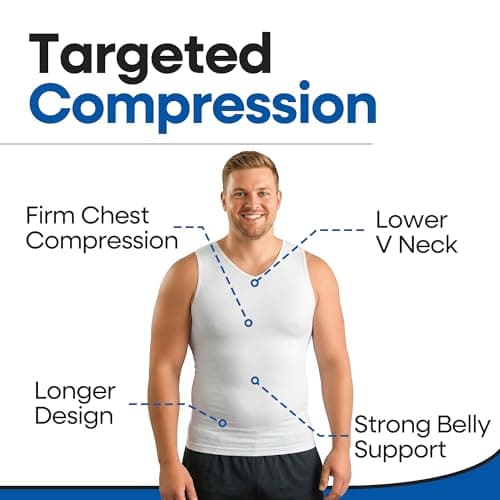 ARMSTRONG AMERICA Mens Compression Shirt Slimming Shapewear | V Neck Gynecomastia Compression Shirts for Men | Body Shaper Undershirt Tank Top (XX-Large, White) — view 5