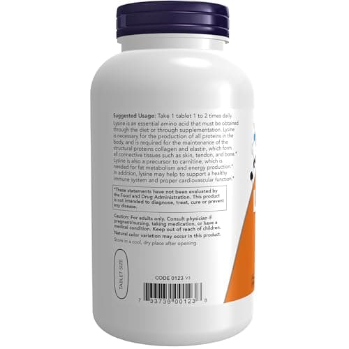 NOW Foods Supplements, L-Lysine (L-Lysine Hydrochloride) 1,000 mg, Double Strength, Amino Acid, 250 Tablets — view 2