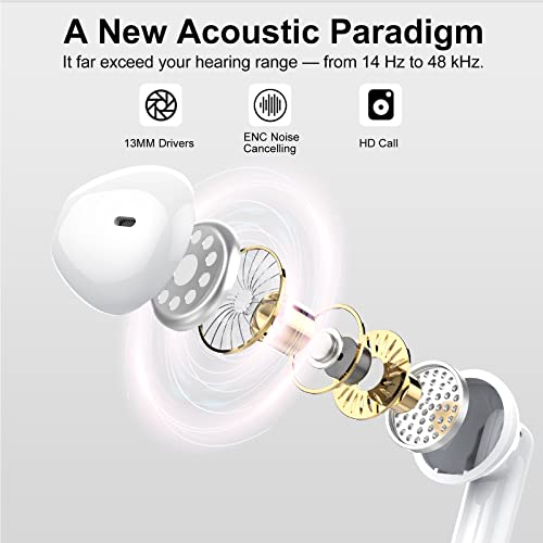 Wireless Earbuds, Bluetooth 5.3 Headphones HiFi Stereo, Mini in-Ear Bluetooth Earbuds, Wireless Earphones with 4 ENC Noise Cancelling Mic, IP7 Waterproof, LED Display, Touch Control Ear Buds, White — view 2