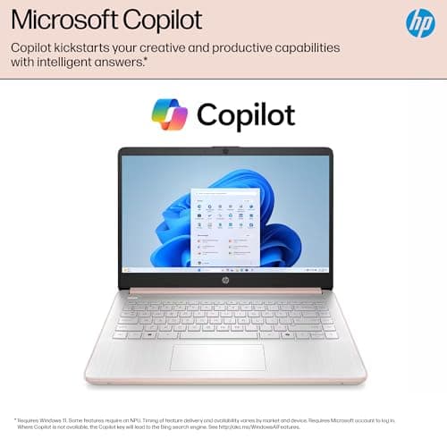 HP 14 Laptop Student Business 2025 Flagship, AI Copilot, 4-Core 13th Gen Intel CPU, 16GB RAM 628GB Storage (128GB UFS+ 500GB Ext), 1-Yr Office 365, Long Battery HubxcelAccessory Win 11S Rose Gold — view 4