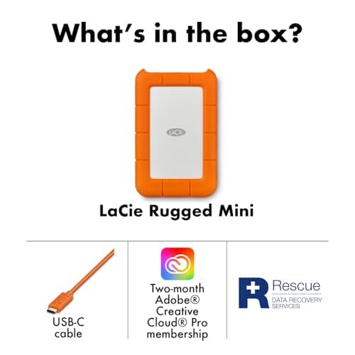 LaCie Rugged Mini, 1TB, 2.5", Portable External Hard Drive, for PC Mac iPad and iPhone, Data Rescue Service (LAC301558) — view 2
