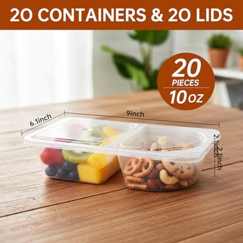 Pawbena Reusable Snack Containers with Lids, Snack Containers, 20-Pack Snack Pack Containers, meal prep containers Double Compartment, Container Portion Control for On the Go Travel Essentials