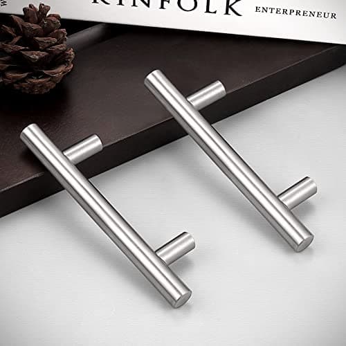 Probrico (30 Pack 3 Inch Hole Centers Kitchen Cabinet Handles Euro T Bar Cabinet Pulls Stainless Steel Kitchen Drawer Handles Brushed Nickel Furniture Dresser Cabinet Hardware, 5 Inch Total Length — view 2