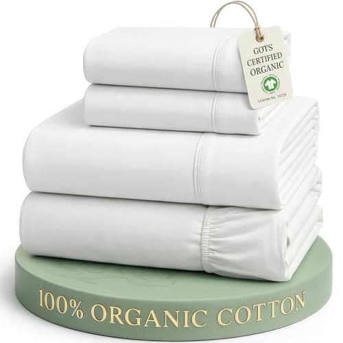 Lane Linen 100% Organic Cotton Queen Sheet Set, 4-Piece Percale Bed Sheets for Queen Bed - Soft, Breathable, Hypoallergenic, Deep Pocket Fits Mattress Up to 15" Deep, Hotel Quality Sheets - White