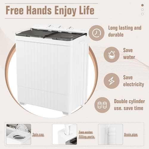 Omelaza Portable Washing Machine, Twin Tub 28 Lbs Capacity Laundry, Mini Compact Washer and Spin Dryer Combo with Spin Cycle for Home, RVs, Apartment, Grey — view 5