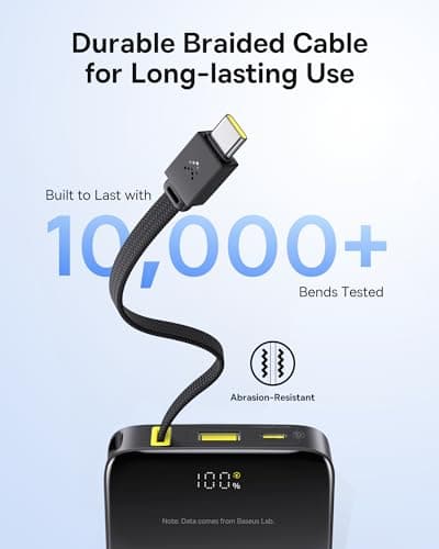 Baseus Portable Charger, 10000mAh Fast Charging Power Bank, 22.5W PD3.0 QC3.0 Battery Pack Built-in USB C Braided Cable, Travel Essentials for iPhone 17 16 15, iPad, S25/S24, Indoor/Outdoor, Travel — view 4
