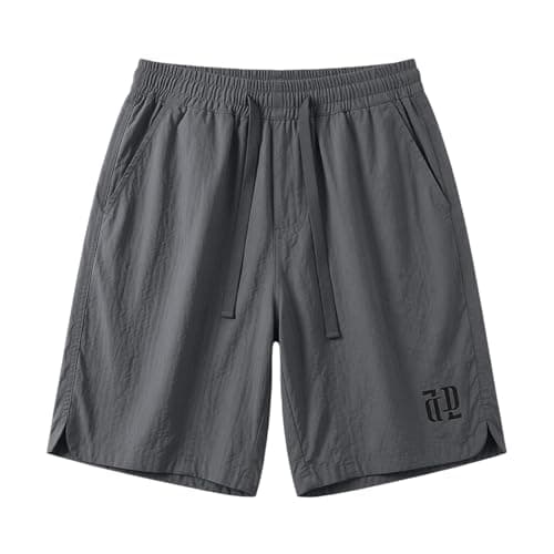 Mens Cargo Shorts Drawstring Elastic Waist Shorts Casual Wide Leg Hiking Shorts with Pockets Summer Workout Pants Dark Gray — view 3