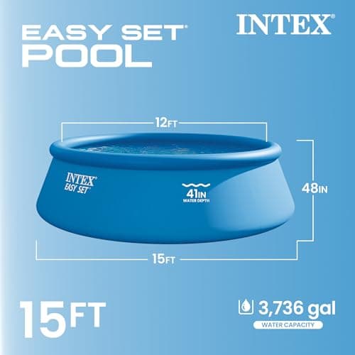 INTEX Easy Set 15 ft x 48in Above Ground Pool Set, Round Inflatable Swimming Pool with 1000 GPH Cartridge Filter Pump, Ladder, Cover, & Ground Cloth — view 2