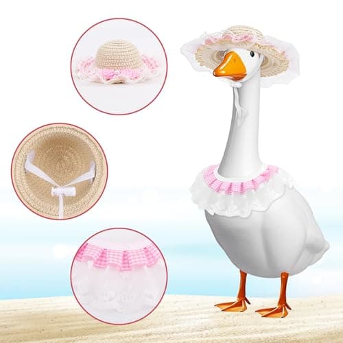 Porch Goose Pastoral Style Outfit, Summer & Autumn Goose Statue Suit with Hat & Bib Countryside Pet Cat Dog Costume Clothes for Lawn Concrete Statue Garden Patio Yard Accessories Pet (Pink) — view 3