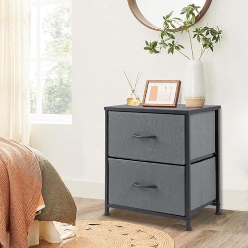DUMOS Nightstand Set of 2, Small Dresser with 2 Fabric Drawers, End Table