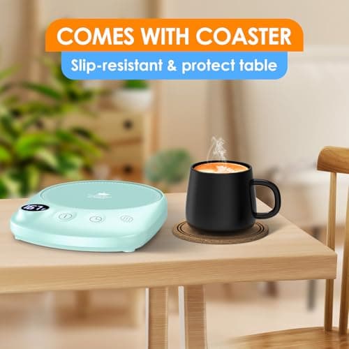 KitchekShop Coffee Mug Warmer - Fastest Heating & Highest Temperature, Coffee Cup Warmer for Desk Auto Shut Off, 4 Temp Settings & 1-12H Timer, Smart Electric Beverage Warmer for Coffee, Tea (Green) — view 5