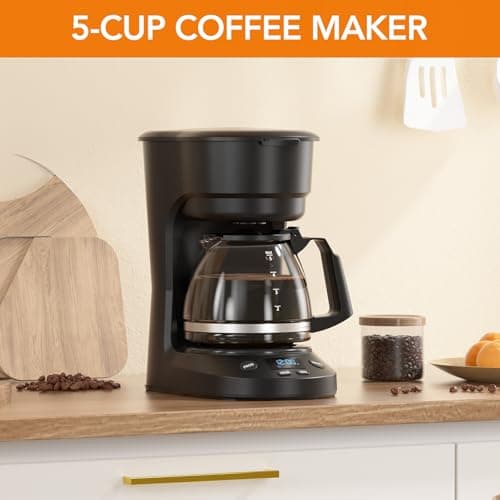 Electactic 5-Cup Drip Coffee Maker, a compact coffee machine with a digital clock and 24-hour programmable timer, featuring Auto Shut-Off, and a Removable Filter Basket for Home & Office-Deep Black — view 8
