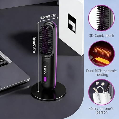 Go Brush Pro, Cordless Hair Straightener Brush, for Hairs Styling,Rechargeable Heated Styling Brushes for Travel &Daily — view 3