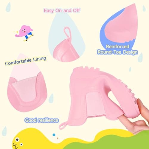 Furuian Rain Boots for Kids Waterproof Ankle Rubber Boots Boys Girls Easy-on for Outdoor School Hiking Toddler — view 3