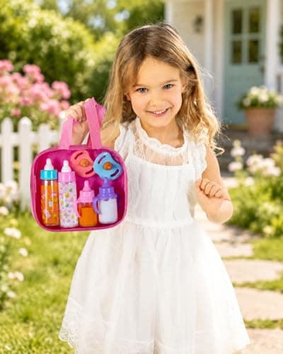 fash n kolor®, My Sweet Baby Disappearing Doll Feeding Set | Baby Care 6 Piece Doll Playset for Toy Stroller | 2 Milk & Juice Bottles with 2 Toy Pacifier for Baby Doll — view 5