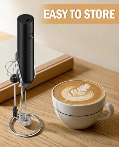 Rechargeable Milk Frother Handheld, Electric Whisk with 3 Speeds, Hand Drink Mixer with 2 Heads, Portable Coffee Frother Wand Handheld for Coffee, Lattes, Cappuccino, Eggs (Black) — view 4