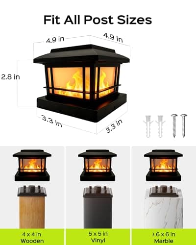 FIONSUN Solar Flame Post Lights Outdoor, Solar Powered Fence Post Cap Lights, High Brightness Flickering Flame SMD LED Lighting Decor for Garden Deck Patio (4 Pack) — view 5