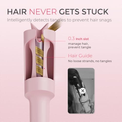 TYMO Automatic Rotating Curling Iron - TYMO CURLPRO Beach Waves Curling Wand, Portable Hair Curler, 500 Million Ionic, Dual Voltage & Lightweight for Travel, Ceramic Coating, 1 Inch, Pink — view 4