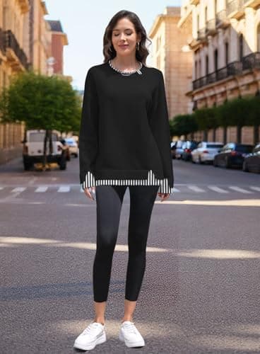 Disamer Womens Sweaters Fall Clothes Fashion 2026 Cowboy Chic Knit Cozy Sweater School Teacher Outfits Long Sleeve Pullover,Striped Black,Medium — view 8