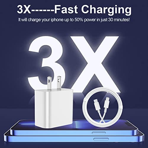 iPhone Charger Fast Charging 2 Pack Type C Wall Charger Block with 2 Pack [6FT&10FT] Long USB C to Lightning Cable for iPhone 14/13/12/12 Pro Max/11/Xs Max/XR/X,AirPods Pro — view 3